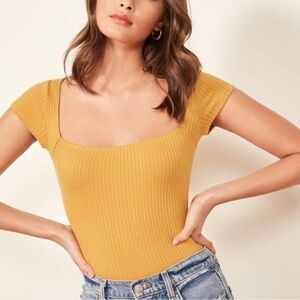 Reformation Ribbed Square Neck Tank in Mustard Yellow